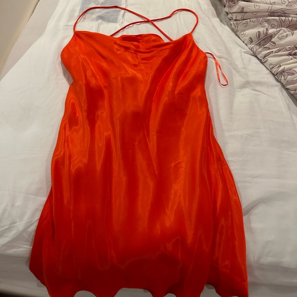 Zara orange cowl neck slip dress
